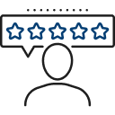 사람과 말풍선 안에 별 5개 아이콘